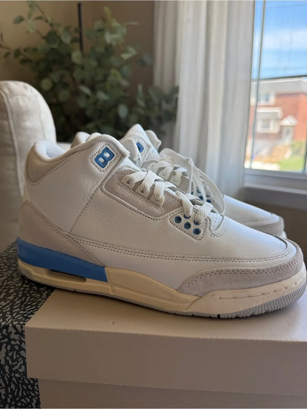Air Jordan 3 Retro White and Light Blue Sneakers